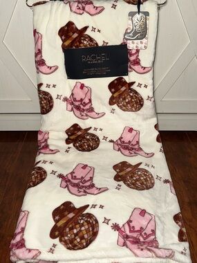Rachel Roy Pink Cowgirl Boots with Disco Ball Plush Throw Blanket
